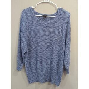 Periwinkle w/metallic silver thread crew neck knit sweater, Dana Buchanan, L